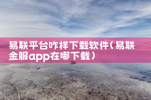 易联平台咋样下载软件